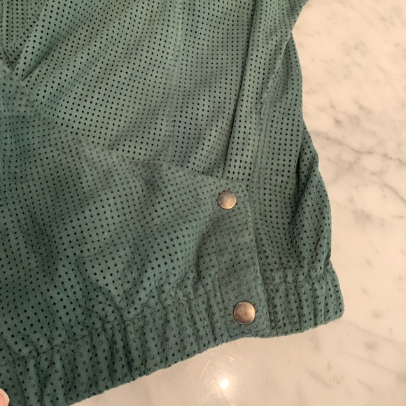 Vintage teal perforated suede top with matching leather|suede skirt - Picture 5 of 13